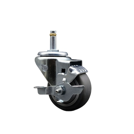 Service Caster 3'' Thermo Rubber Wheel Swivel 7/16'' Grip Ring Stem Caster with Brake SCC-GR20S314-TPRB-TLB-716138